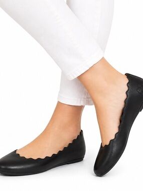Sam Edelman Black Leather Finnegan Scallop Trip Women's Work Flats Size 7.5